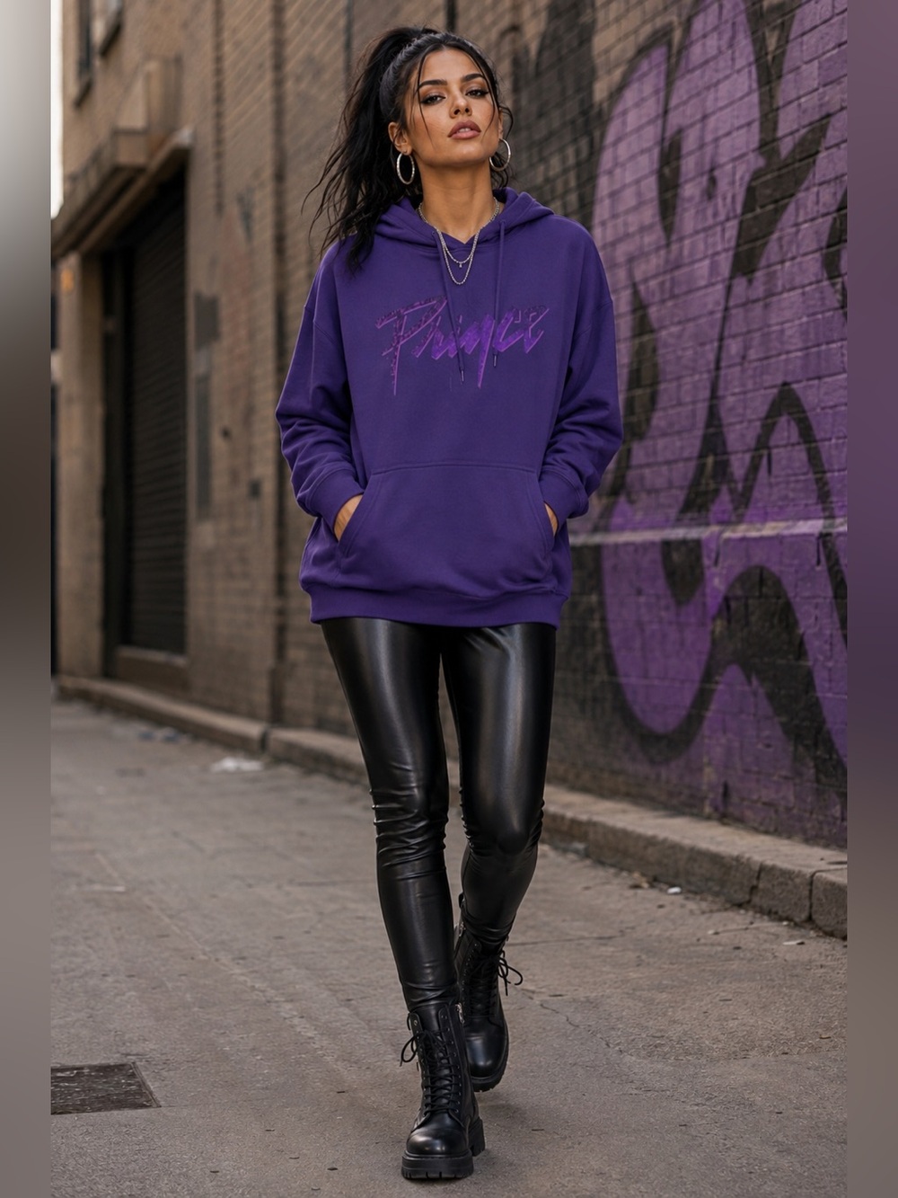 Official Prince Purple Rain Pullover Hoodie Purple-Pink Gradient Logo Size M